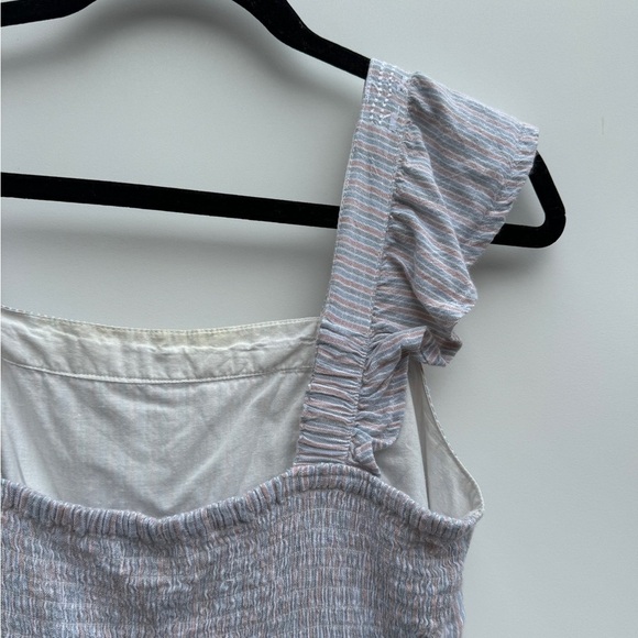 Japna Striped Smocked Flutter Straps Embroidered Peplum Boho Blouse Top Medium - Picture 12 of 13